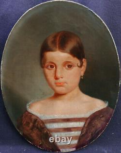 Portrait de Jeune Fille Epoque Louis Philippe Huile/Toile XIXème siècle