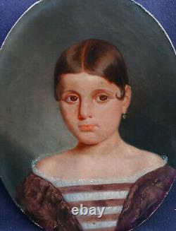 Portrait de Jeune Fille Epoque Louis Philippe Huile/Toile XIXème siècle