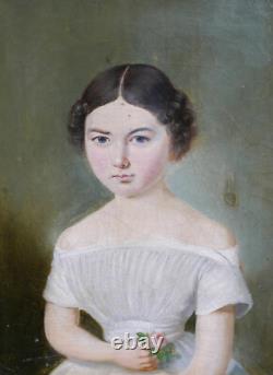 Portrait de Jeune Fille Epoque Louis Philippe Huile/Toile du XIXème siècle
