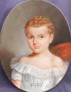 Portrait de Jeune Garçon Epoque Louis Philippe Huile/Toile XIXème siècle