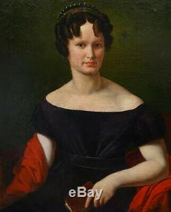 Portrait de femme au diadème époque Louis XVIII Huile sur Toile XIXème siècle