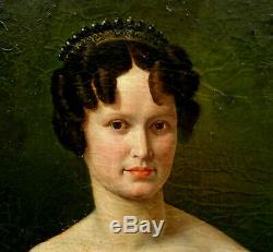 Portrait de femme au diadème époque Louis XVIII Huile sur Toile XIXème siècle
