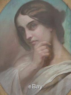 Portrait de femme en pastel époque XIXème