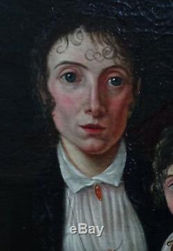 Portrait de femme et d'enfant Epoque Empire HST Ecole française XIXème siècle