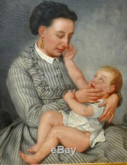 Portrait de femme et d'enfant Epoque Second Empire H/T XIXème siècle