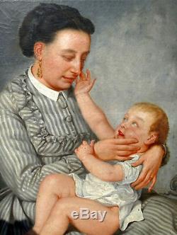 Portrait de femme et d'enfant Epoque Second Empire H/T XIXème siècle