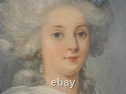 Portrait de jeune femme dans le goût du XVIII ème, huile sur bois époque XIX ème