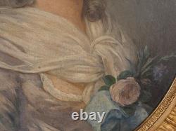 Portrait de jeune femme dans le goût du XVIII ème, huile sur bois époque XIX ème Portrait de jeune femme dans le goût du XVIII ème, huile sur bois époque XIX ème