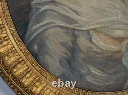 Portrait de jeune femme dans le goût du XVIII ème, huile sur bois époque XIX ème