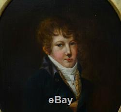 Portrait de jeune homme époque Premier Empire HST début XIXème siècle