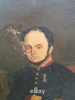 Portrait de militaire époque XIX ème s, huile sur toile