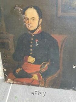 Portrait de militaire époque XIX ème s, huile sur toile