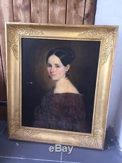 Portrait jeune femme Huile sur toile XIXème Époque Restauration