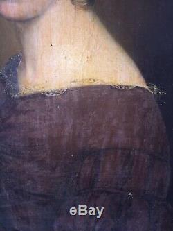 Portrait jeune femme Huile sur toile XIXème Époque Restauration