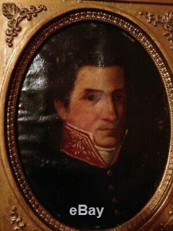 Portrait militaire empire, époque début XIXème, huile sur toile clouée sur bois