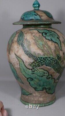 Potiche Chinoise Au Dragon Vert en céramique, époque Fin XIX ème