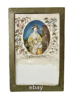Rare Memorandum Plaque Porcelaine Peinte Miniature Femme Médecine Époque XIX ème