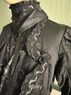 Rare veste Belle Époque satin noir jais & sequins Lisse & Cie Chaumont c. 1900