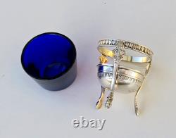 SALERON Salière Argent Massif et Cristal bleu Epoque Empire XIXème Siècle