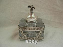 SUPERBE ENCRIER EN CRISTAL TAILLE ET ARGENT, STYLE EMPIRE, EPOQUE XIXème