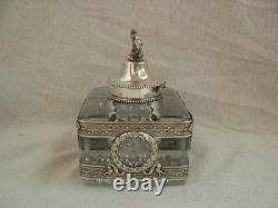SUPERBE ENCRIER EN CRISTAL TAILLE ET ARGENT, STYLE EMPIRE, EPOQUE XIXème