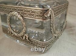 SUPERBE ENCRIER EN CRISTAL TAILLE ET ARGENT, STYLE EMPIRE, EPOQUE XIXème