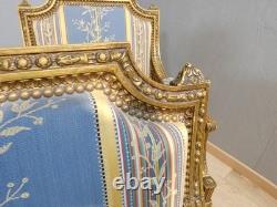 Salon Louis XVI bois doré, banquette et 4 fauteuils bois sculpté, époque XIX ème