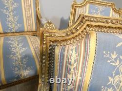 Salon Louis XVI bois doré, banquette et 4 fauteuils bois sculpté, époque XIX ème
