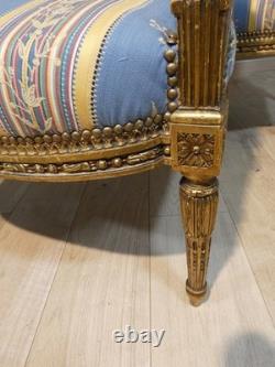Salon Louis XVI bois doré, banquette et 4 fauteuils bois sculpté, époque XIX ème