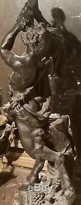 Satyre buvant sculpture en bronze d'après Clodion époque XIX ème siècle