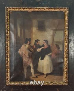 Scène Goyesca. Anonyme. Huile Sur Toile. Cadre D'epoque. Xixème Siècle
