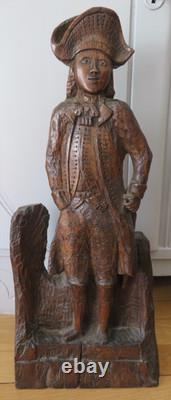 Sculpture Corsaire soldat homme bicorne 18éme Haute époque bois chêne sculpté
