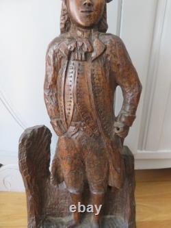 Sculpture Corsaire soldat homme bicorne 18éme Haute époque bois chêne sculpté