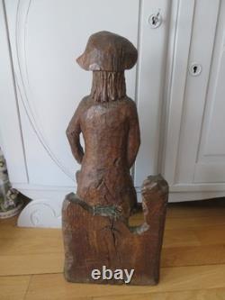 Sculpture Corsaire soldat homme bicorne 18éme Haute époque bois chêne sculpté
