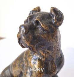 Sculpture animalière chien assis en bronze, époque XIXème