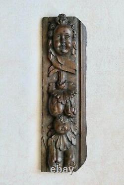 Sculpture baroque 17ème siècle / haute époque, boiserie, tête d'ange haut relief