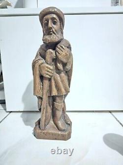 Sculpture en bois polychrome. Saint Joseph, tenant sa canne. Epoque XIXÈME