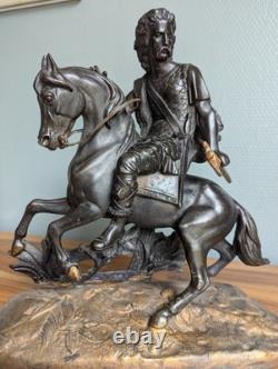 Sculpture en régule représentant Vercingétorix à cheval, époque XIXème siècle
