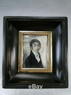 Splendide Miniature Peinture Portrait Homme XIXème Époque Empire Cadre 1810
