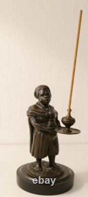 Statuette En Bronze, Porte Encens, Homme Noir, Nubien, époque XIX ème Siècle