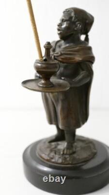 Statuette En Bronze, Porte Encens, Homme Noir, Nubien, époque XIX ème Siècle