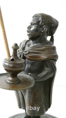 Statuette En Bronze, Porte Encens, Homme Noir, Nubien, époque XIX ème Siècle