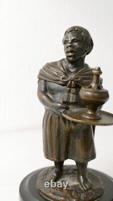 Statuette En Bronze, Porte Encens, Homme Noir, Nubien, époque XIX ème Siècle