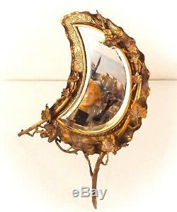 Superbe grand miroir de table, psyché, bronze doré/argenté, époque fin XIX ème