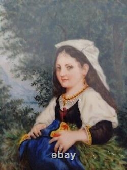 TRES JOLIE PEINTURE SUR PLAQUE DE PORCELAINE EPOQUE XIX éme SIGNEE M. LEJEUNE