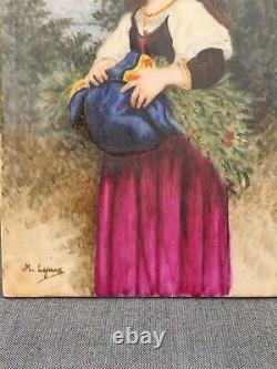 TRES JOLIE PEINTURE SUR PLAQUE DE PORCELAINE EPOQUE XIX éme SIGNEE M. LEJEUNE