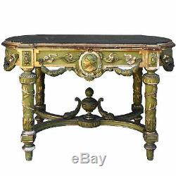 Table d'appoint laquée verte et dorée époque XIXème