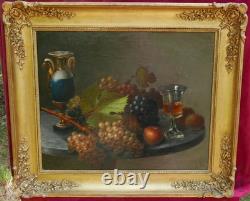 Tableau Nature Morte aux Raisins Epoque Charles X Huile/Toile du XIXème siècle