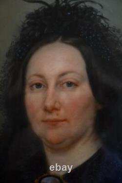 Tableau Pastel Portrait De Femme Époque Xixème Cadre Doré Napoleon III