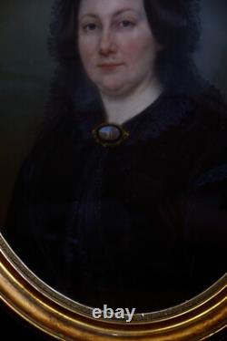 Tableau Pastel Portrait De Femme Époque Xixème Cadre Doré Napoleon III